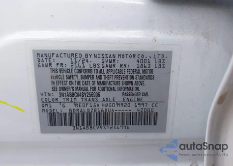 2025 Nissan Sentra Sv z USA, uszkodzony, nr VIN 3N1AB8CV4SY256996